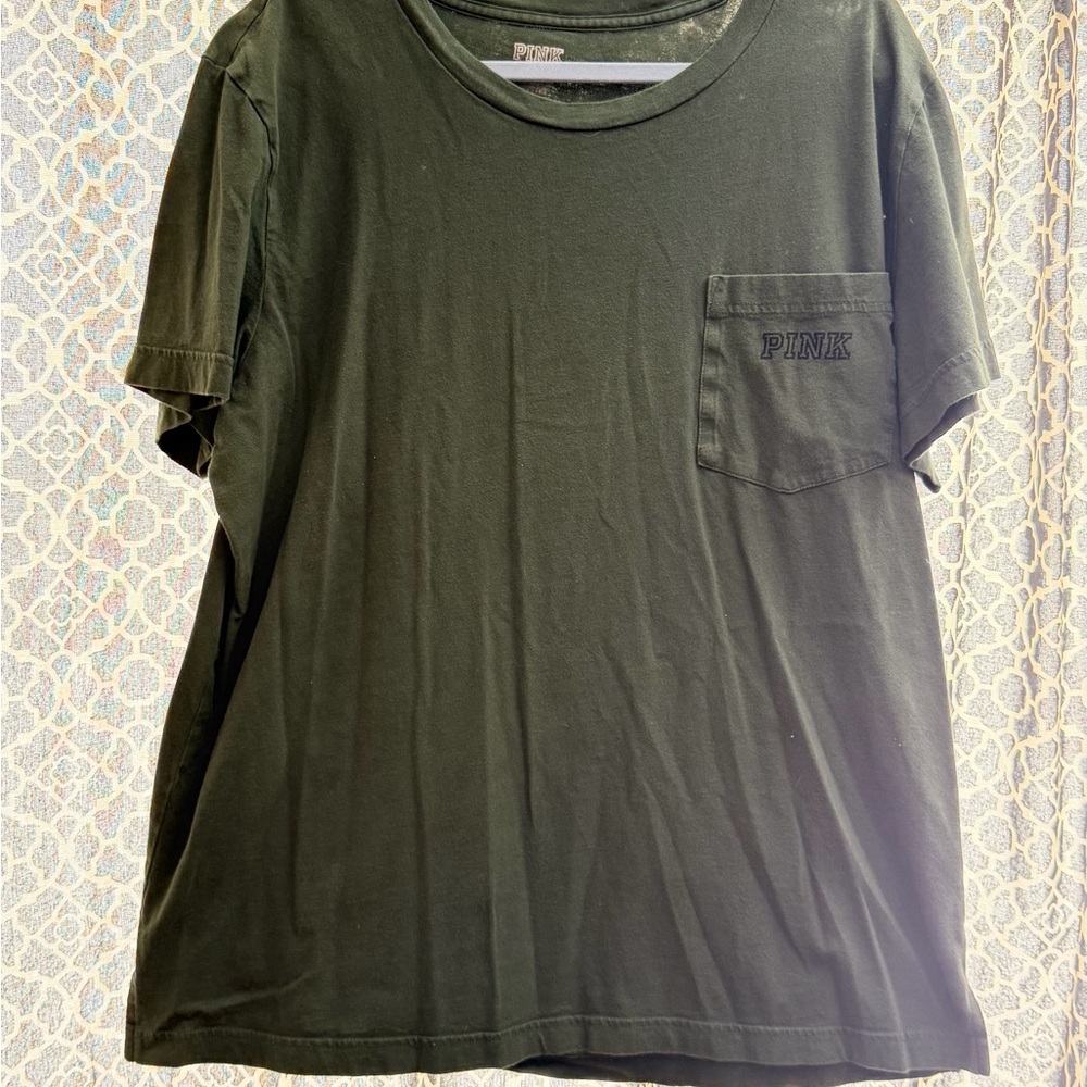 PINK Victoria's Secret Men's Dark Green Tee